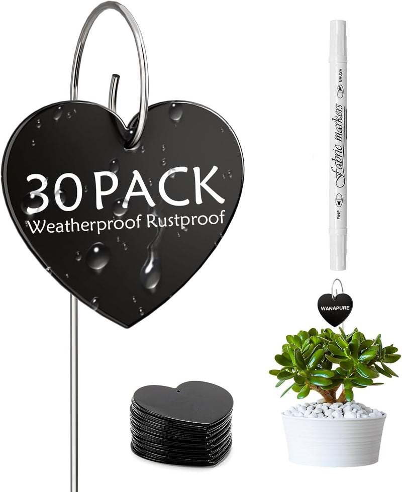 cureder 30-Pack Iron Metal Heart Shaped Garden Markers Weatherproof Metal Plant Labels Large Planting Seedling Stake Signs, for Seedlings Herbs Vegetable Greenhouse Gifts with White Marker Pen Labels - Image 1
